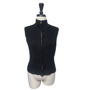 Cache Black Vintage Front Zip Turtleneck Sweater Vest Size Large